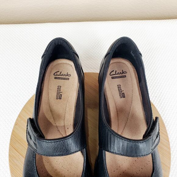 Clarks Mary Jane Shoes Women 10 Kennon Black Strap Work Office Wedge - Picture 5 of 13